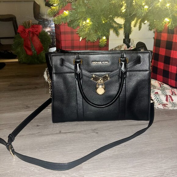 Michael Kors Black Pebbled Leather Nouveau Hamilton Satchel - Picture 2 of 7